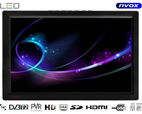 Nvox LED 14cali HDMI VGA USB SD AV PVR DVB-T/T2 MPEG-4/2 12V 230V... (NVOX DVB14T)